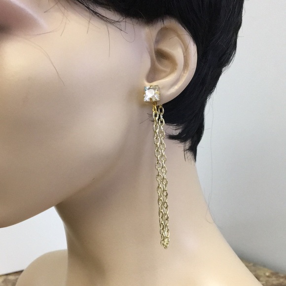 Rhinestone Chain Link Earrings - Picture 6 of 6